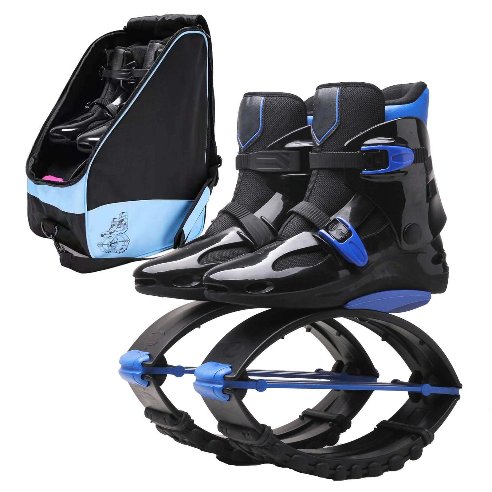 Stivali Rimbalzanti Scarpe da Salto Rimbalzanti Scarpe da Salto A Canguro Scarpe da Luna per Adulti Giovani per Esercizi Indoor All'aperto Scarpe Rimbalzanti con Borsa da Viaggio(Blue,M)