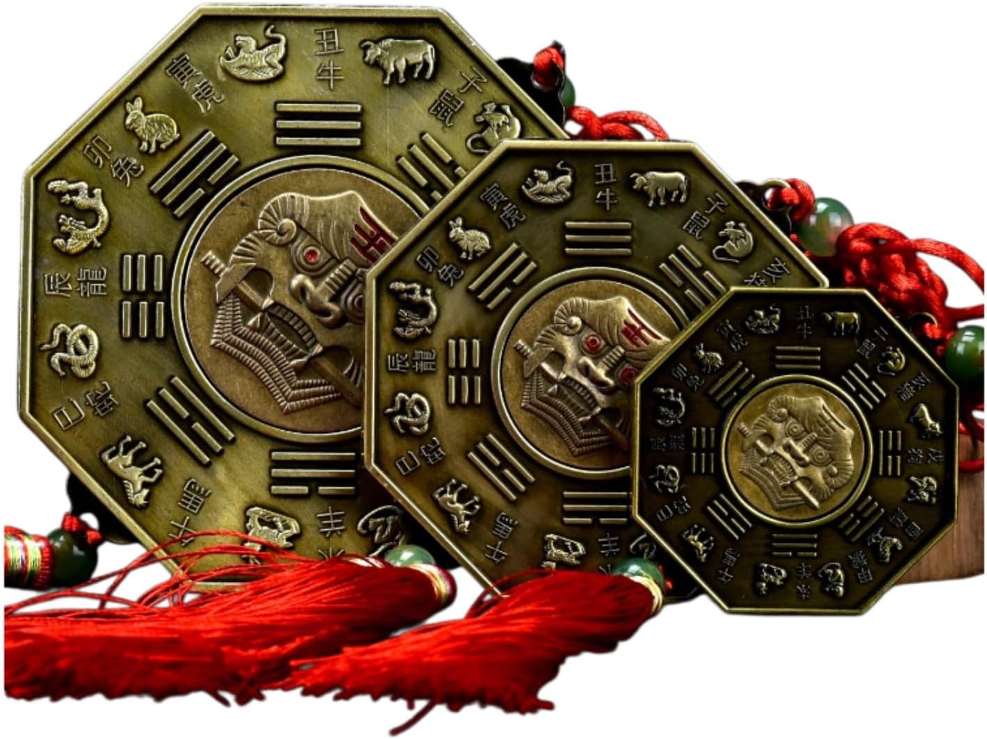 十二生肖八卦镜罗盘八卦狮咬剑平面镜子合金 Feng Shui Good Amulet 带指南针无镜子 fengshui Chinese Tassel Ornaments-77