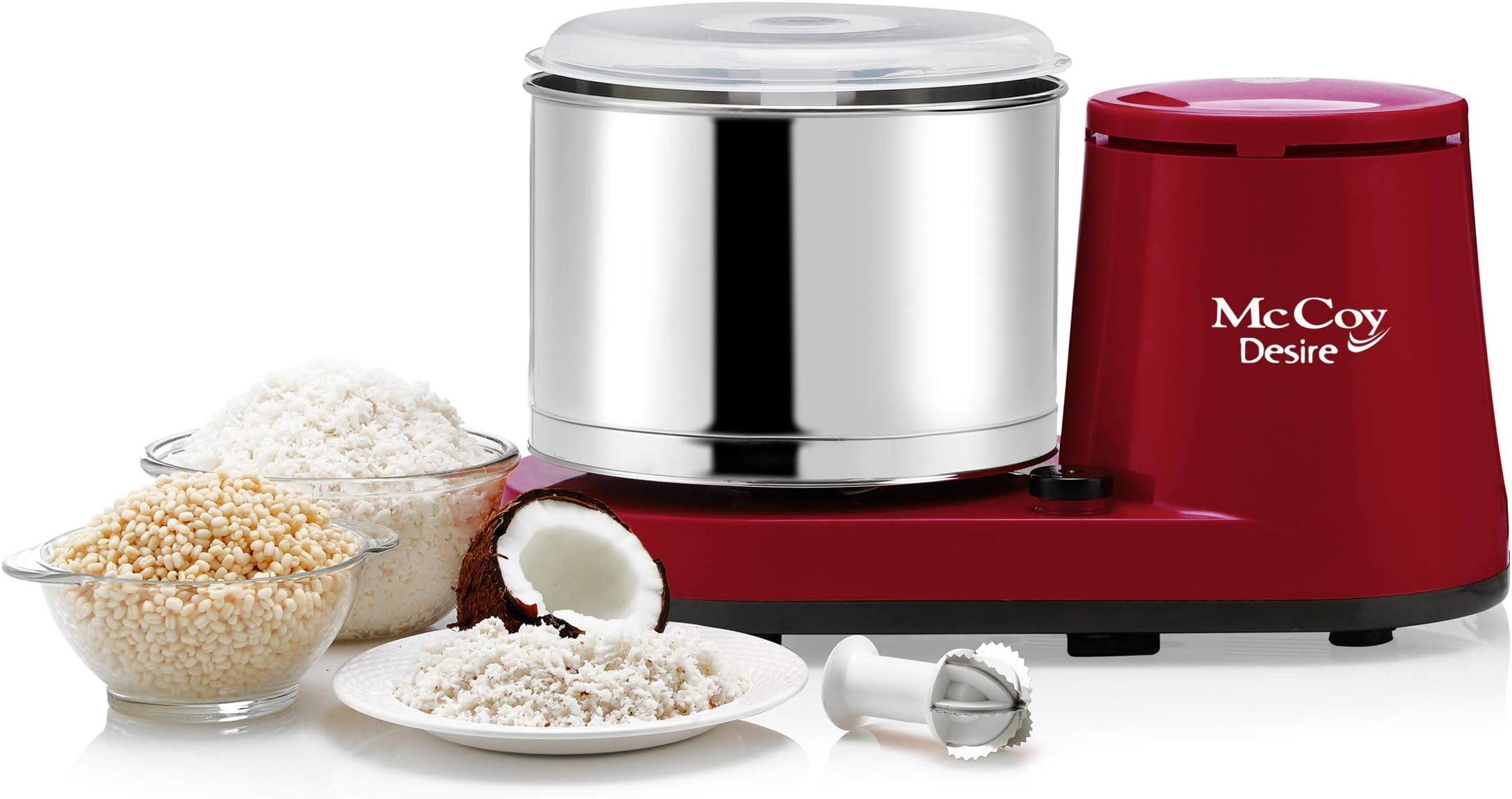 McCoy Desire 2-Litre Wet Grinder with Coconut Scrapper & Atta Kneader (Red)