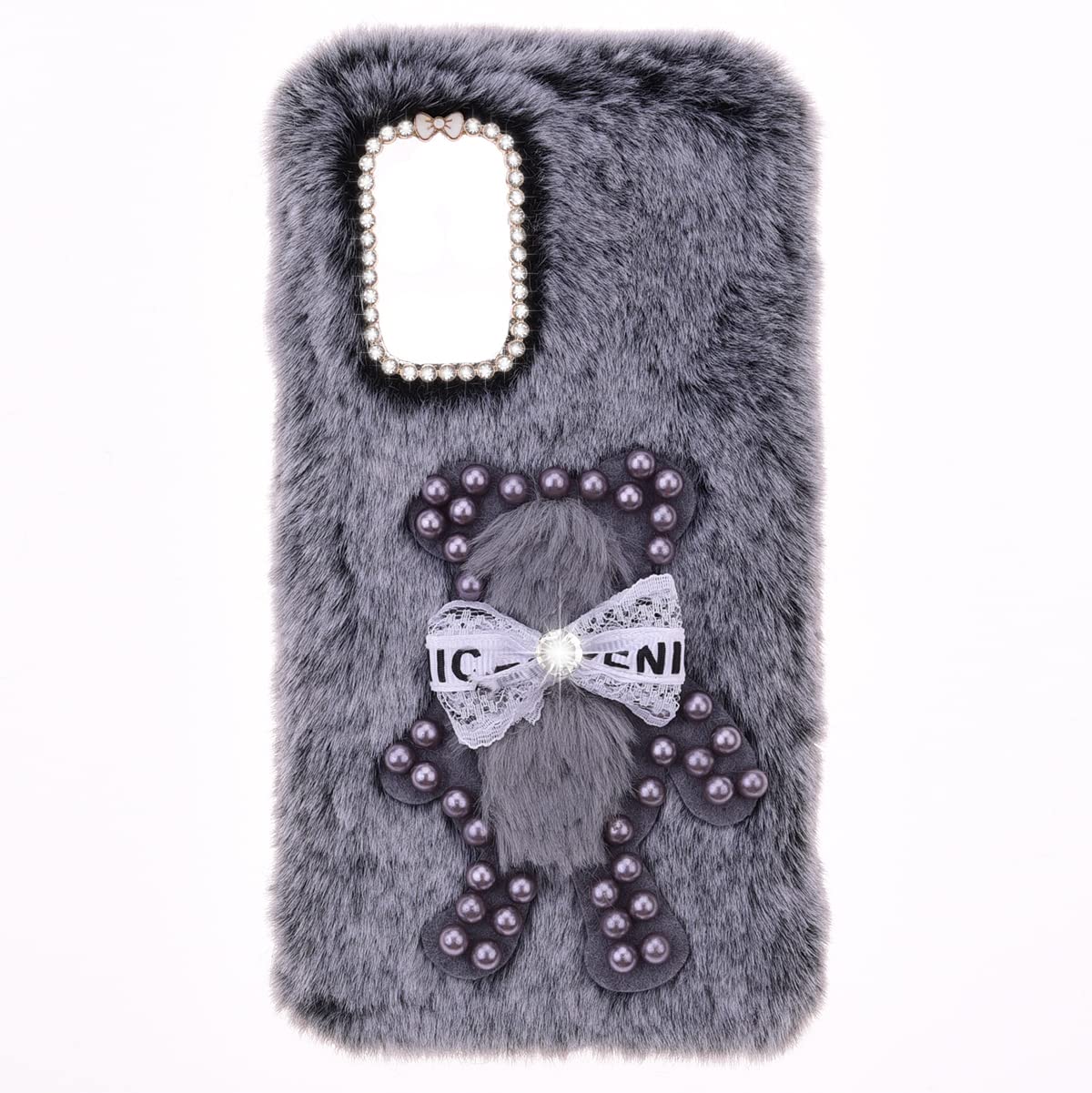 Custodia Peluche A Coniglio Per Oppo A94 5G, Cover Morbida In Finta Pelliccia Con Orecchie E Strass, Supporto Regolabile, Marrone