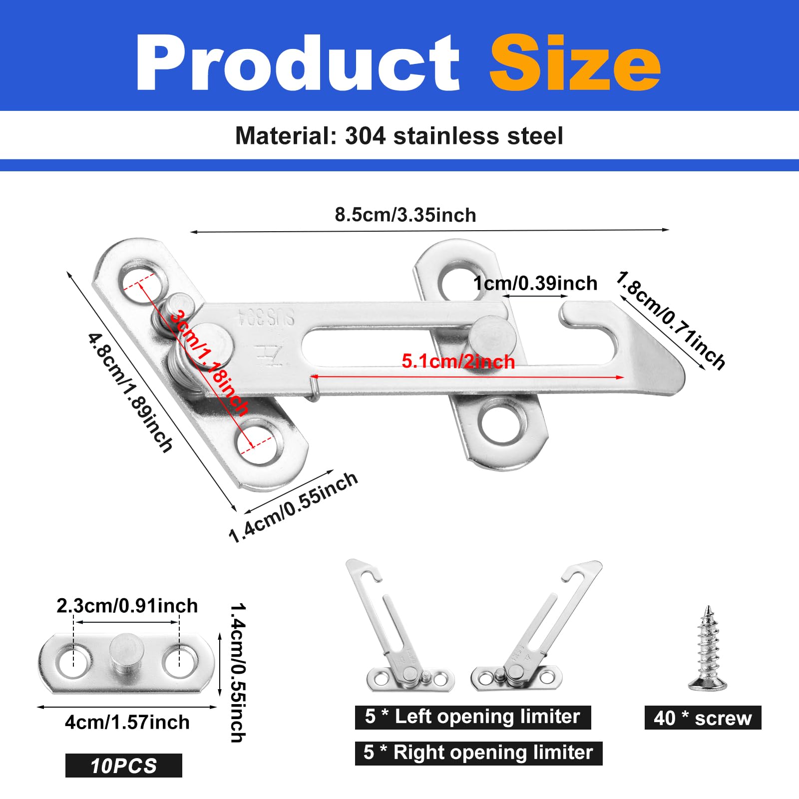 10 Pcs Window Restrictor for UPVC Window Lock Stainless Steel, Windows Latches Security - Image 2