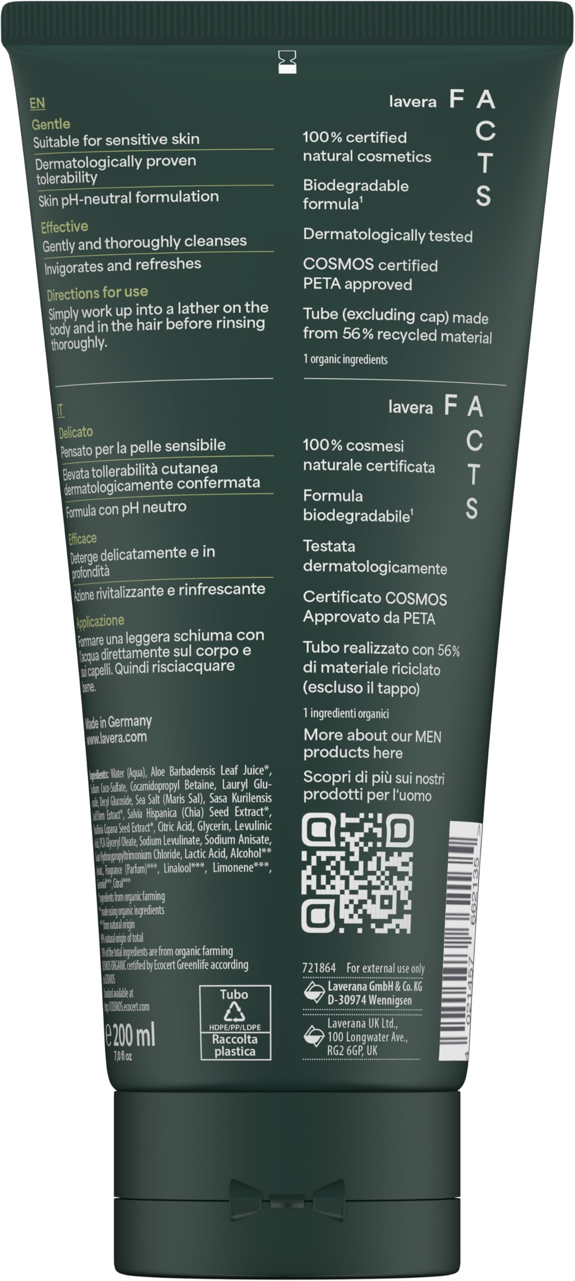 lavera Men sensitiv 3in1 Shower Gel, refreshing & revitalising, for sensitive skin, organic bamboo & organic aloe vera, vegan - Image 4