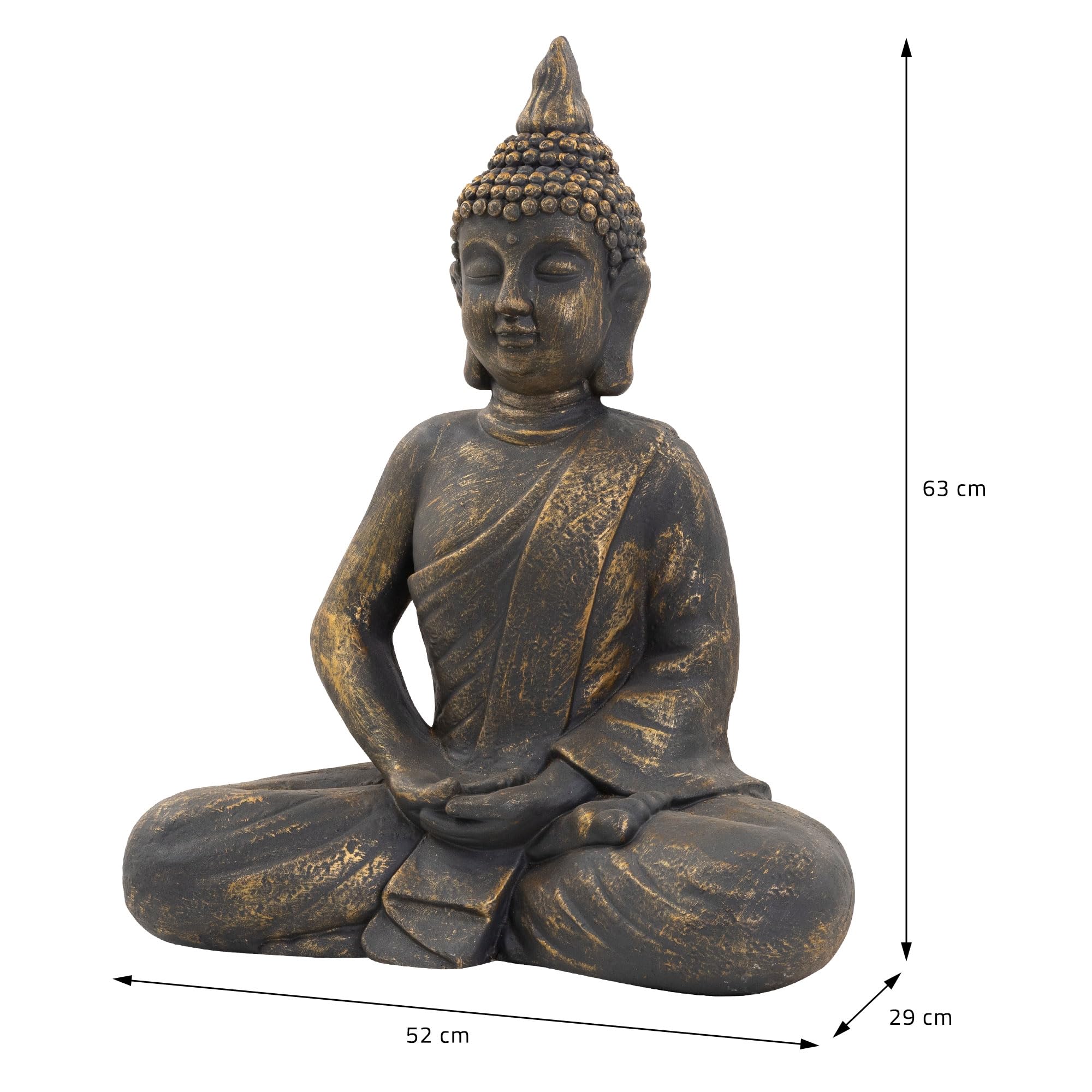 ECD Germany Figura Buddha Seduto 63 cm Poliresina Resistente Intemperie Bronzo Feng Shui Statua Zen Decorazione Giardino