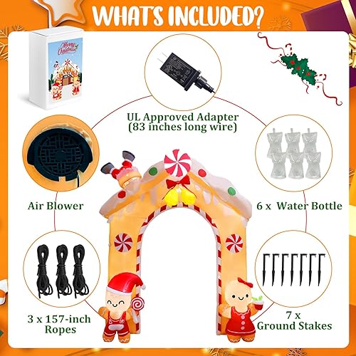 Miniatura 5 de OurWarm Arco inflable de hombre de jengibre de 10 pies con luces LED, decoración de patio de Navidad para fiestas al aire libre