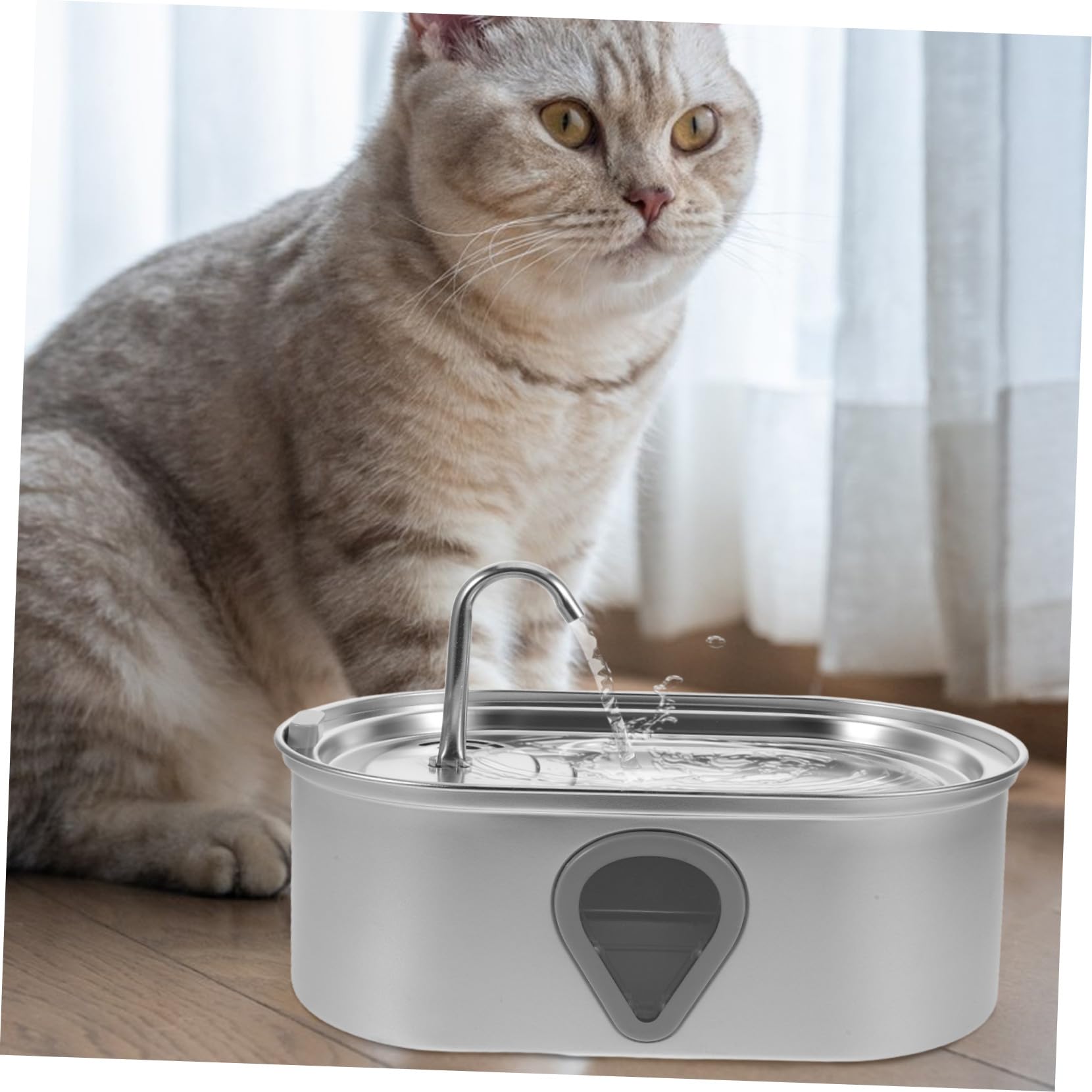 BESTonZON Bebedero Automático para Gatos Acero Inoxidable Dispensador de Agua Recarga USB para Interiores Adecuado para Perros y Gatos Pequeños