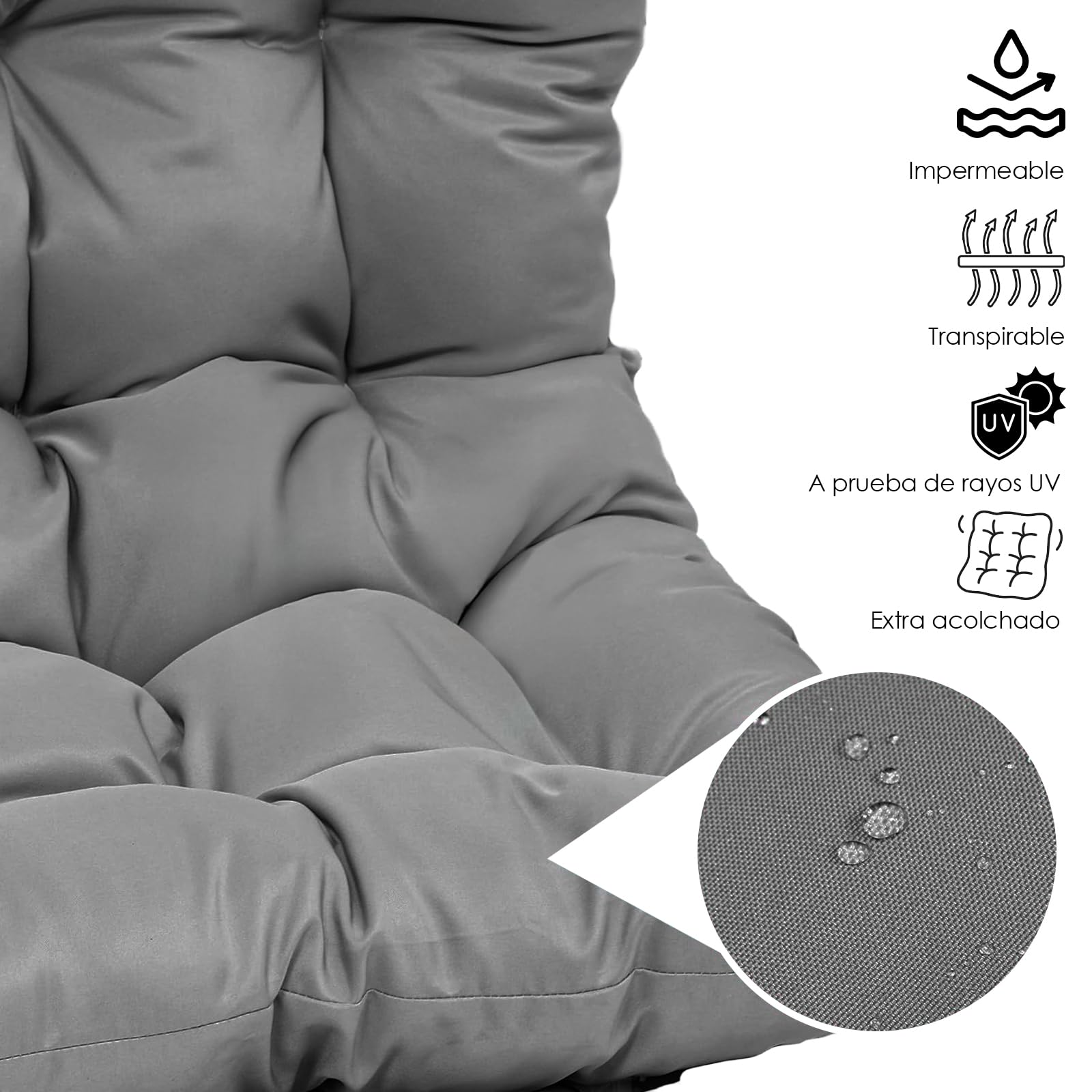 YOEVU - Silla Colgante con Soporte | Reposapiés Integrado | Estructura de Acero Reforzada | Cojín Acolchado Ergonómico | Diseño Boho para Interior y Exterior, Grande, Acero Aleado (Gris)