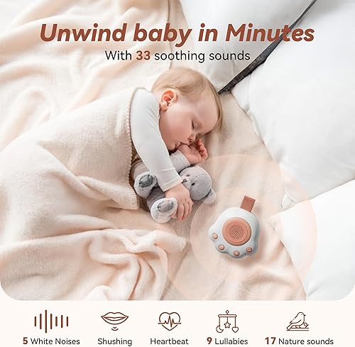 Miniatura 2 de Máquina de sonido portátil para bebés y niños | Máquina de ruido blanco con 33 sonidos relajantes para cochecito, asiento de automóvil, viajes,