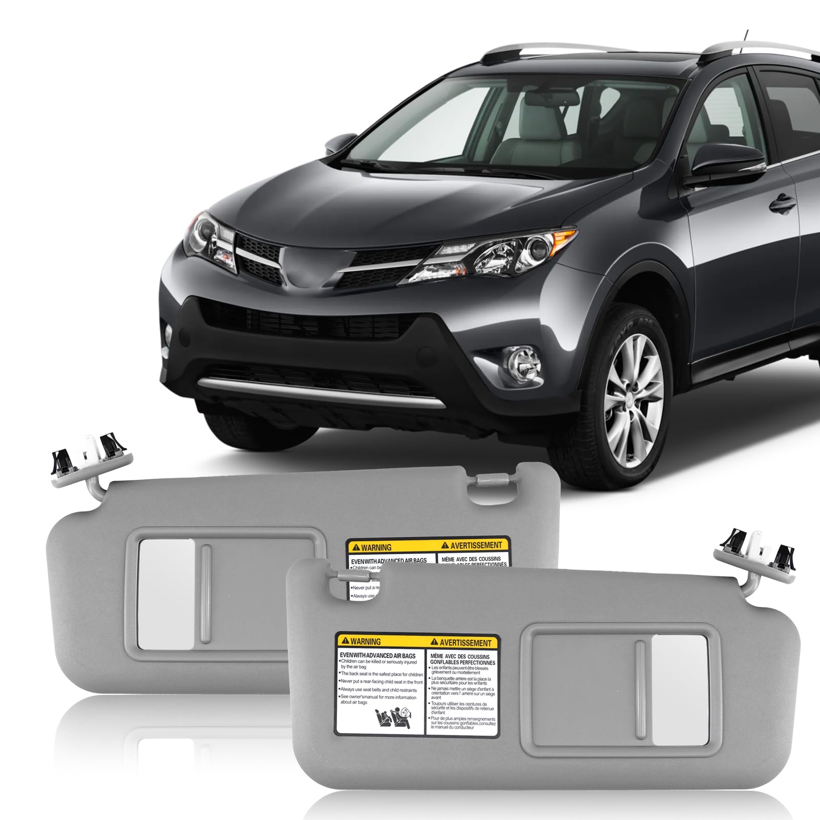 Left Driver and Right Passenger Side Sun Visor Compatible with RAV4 2006 2007 2008 2009 2010 2011 2012 2013 Sunvisor Replaces 74320-42501-B2 74310-42452-B2(Gray)