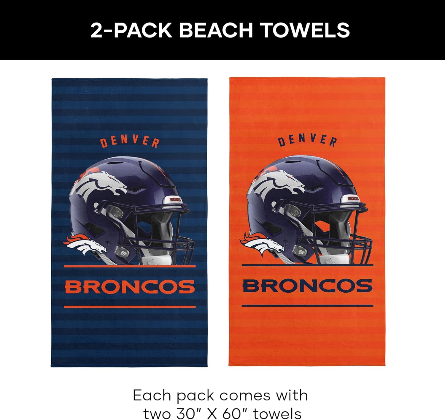 Northwest NFL Denver Broncos 2-Pack Beach Towel Set, 30" x 60" Each, Standard, Team Colors - Image 4