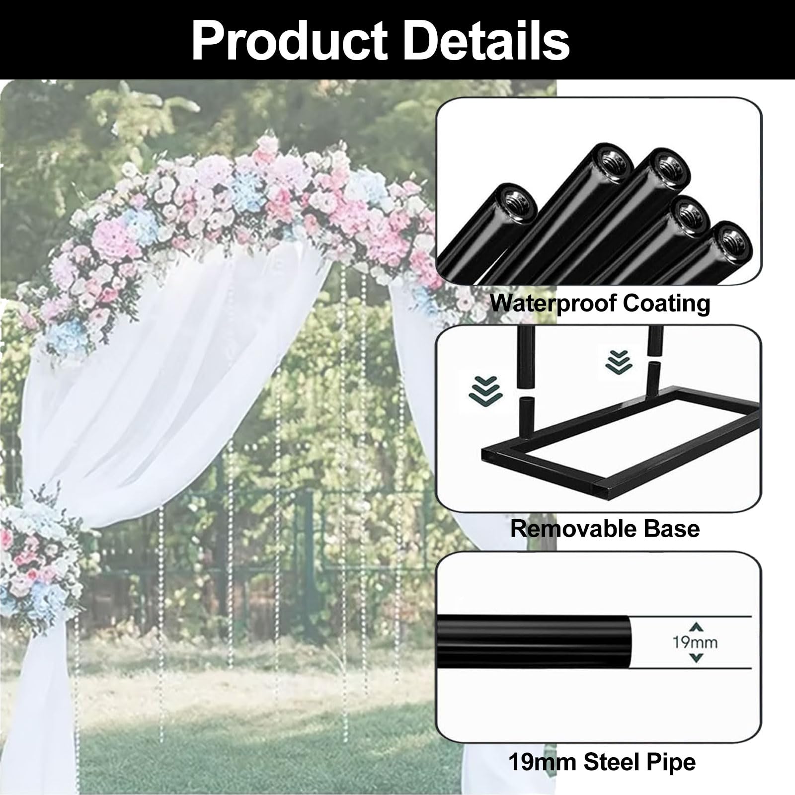 Gartentorbogen aus Metall für Pflanzen, unterstützt starker und stilvoller Gartenbogen zum Klettern von Rosen und Pflanzen, verschönern Sie Ihre Gartendekoration (Schwarz, 1,2 x 2,2 m)