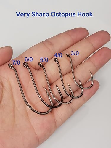 Miniatura 4 de Laxygo 50-100 anzuelos de pesca con pico de pulpo, gancho de pesca con pico de pulpo, gancho de pesca de acero de alto carbono, 8 tamaños