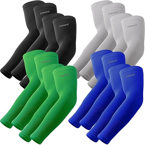 Vista 33 de YQXCC 4 pares de mangas de brazo, mangas de compresión deportivas de protección solar UV para hombres y mujeres, mangas de brazo de baloncesto