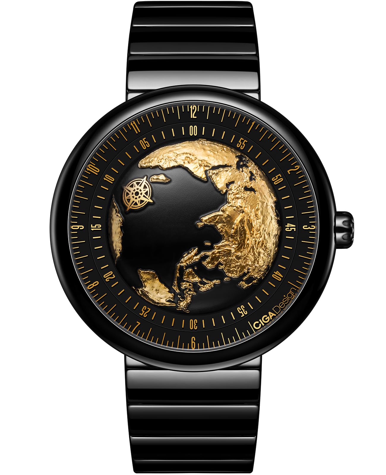 CIGA Design Mechanical Automatic Watch Blue Planet U Series Stainless Steel/Titanium/Ceramics Case Sapphire Crystal Fluororubber/Ceramics Strap Watches Gifts for Men and Women
