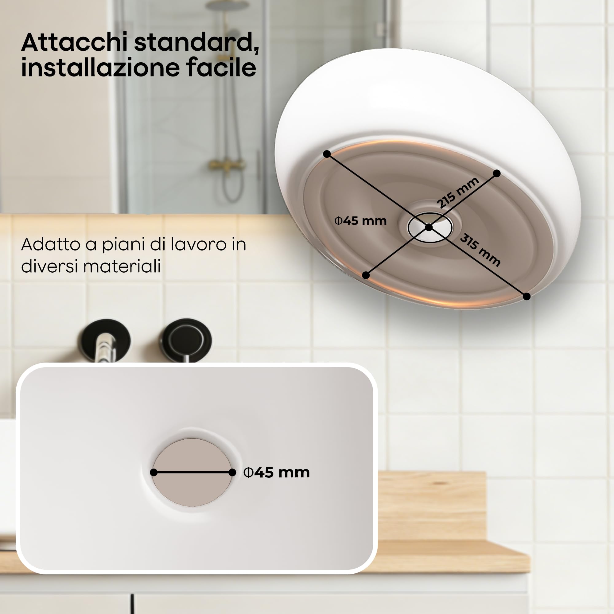 Lavabo da Appoggio Bianco in Ceramica Lavabo Moderno per Bagni Ospiti Ristorante (41x31x13 cm)