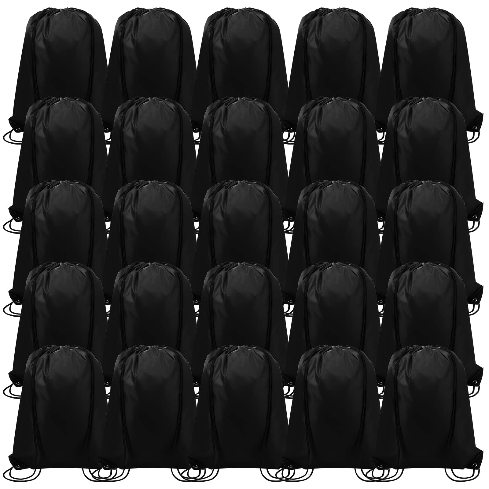 Canlierr 100 Pieces Drawstring Backpack Bags Bulk Back Sack String Bags Cinch Storage Bags for Gym School Travel DIY Gifts (Black)