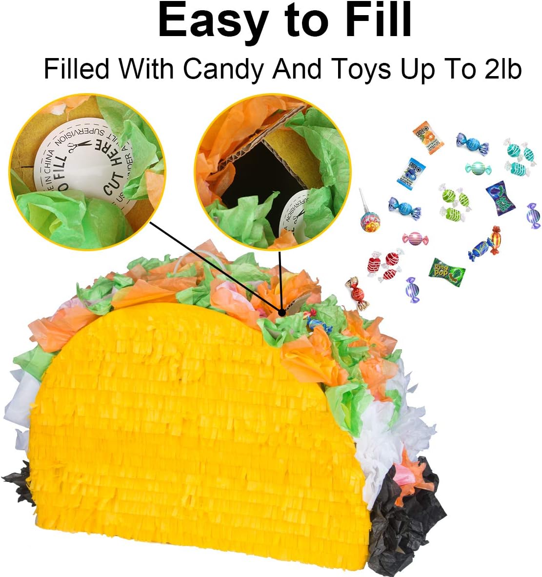 Taco Pinata with Bat & Hanging Loop – Cinco de Mayo Decoration Mexican Themed Party Favors & Birthday Supplies -Taco Bout Fiesta for Kids & Adults