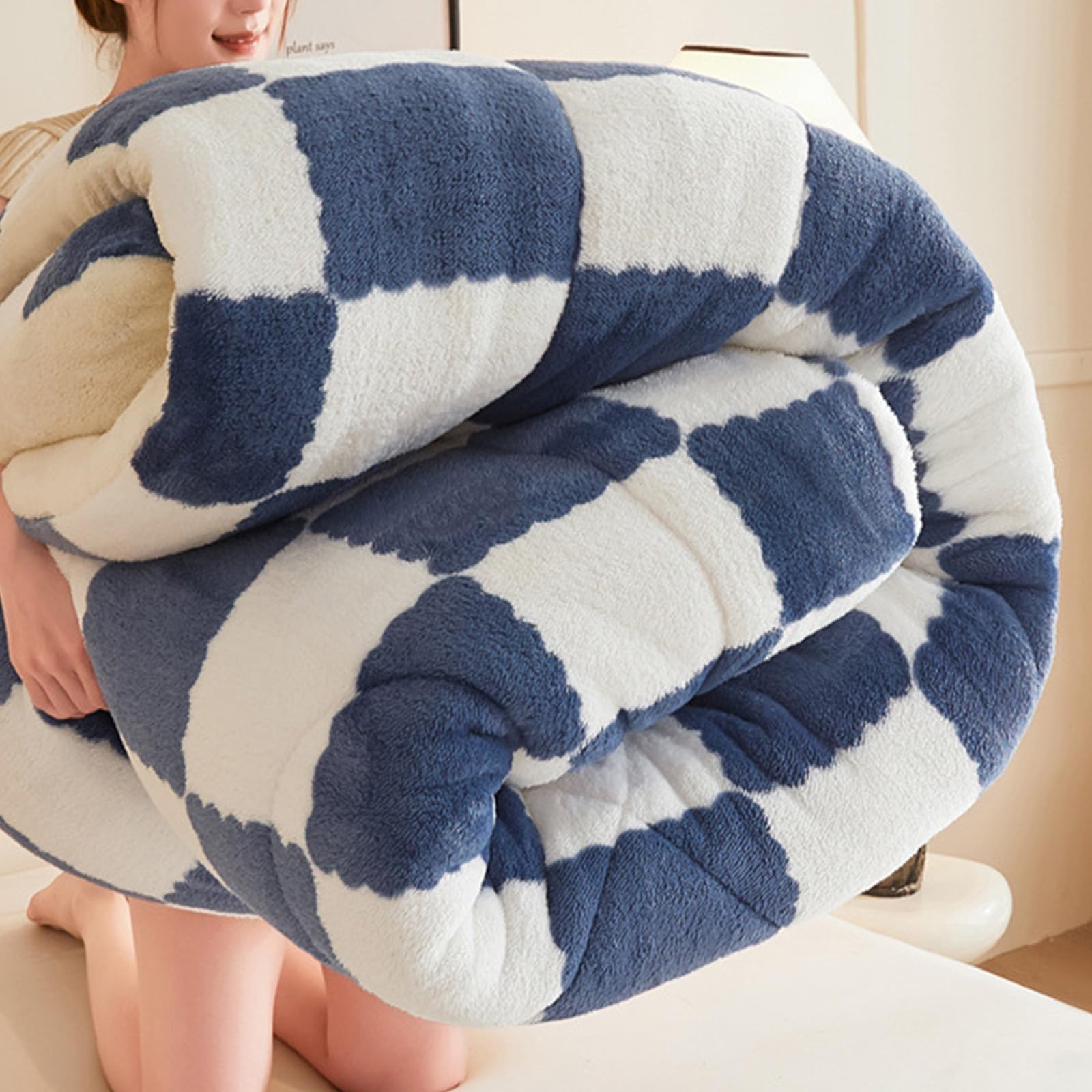 Couette d'hiver en velours bleu 79x91in couverture lavable en machine de 5kg