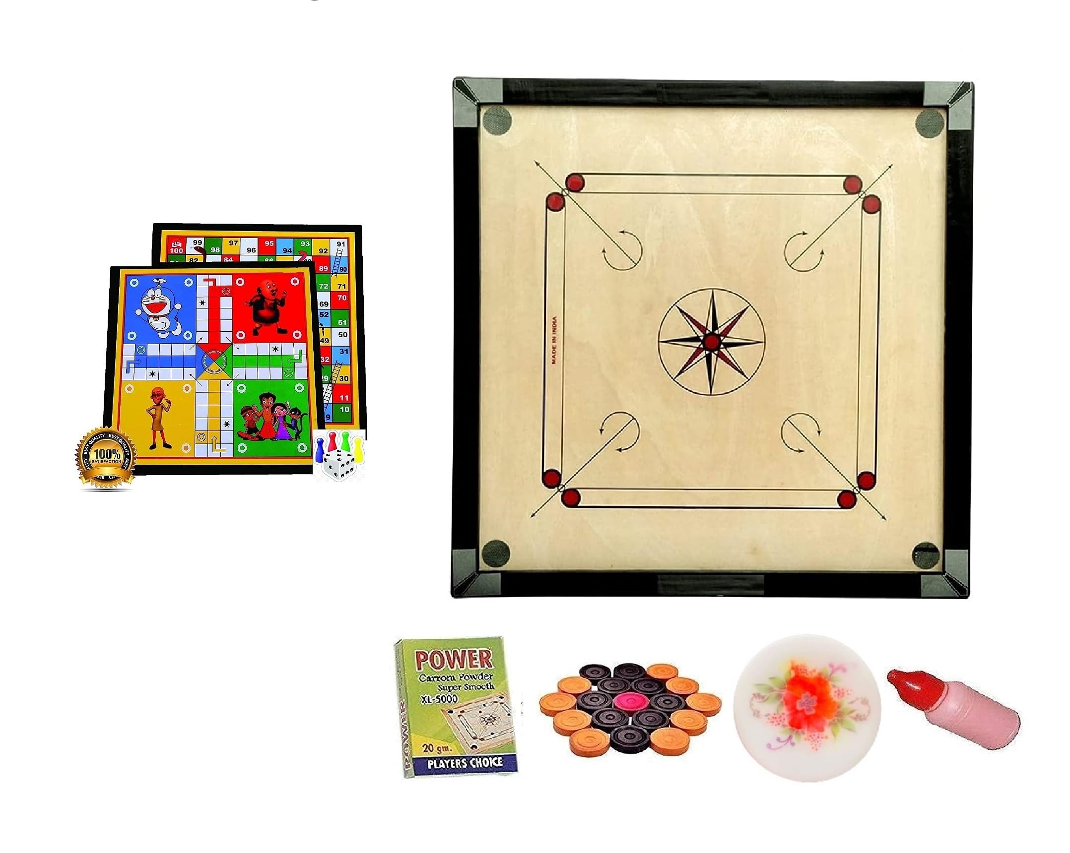 WRF Superior Matte Finish Practice Carrom Board for Serious Professional Practice with Coins Striker and Powder Black New (26 Inch Carrom with Ludo Wr-04)