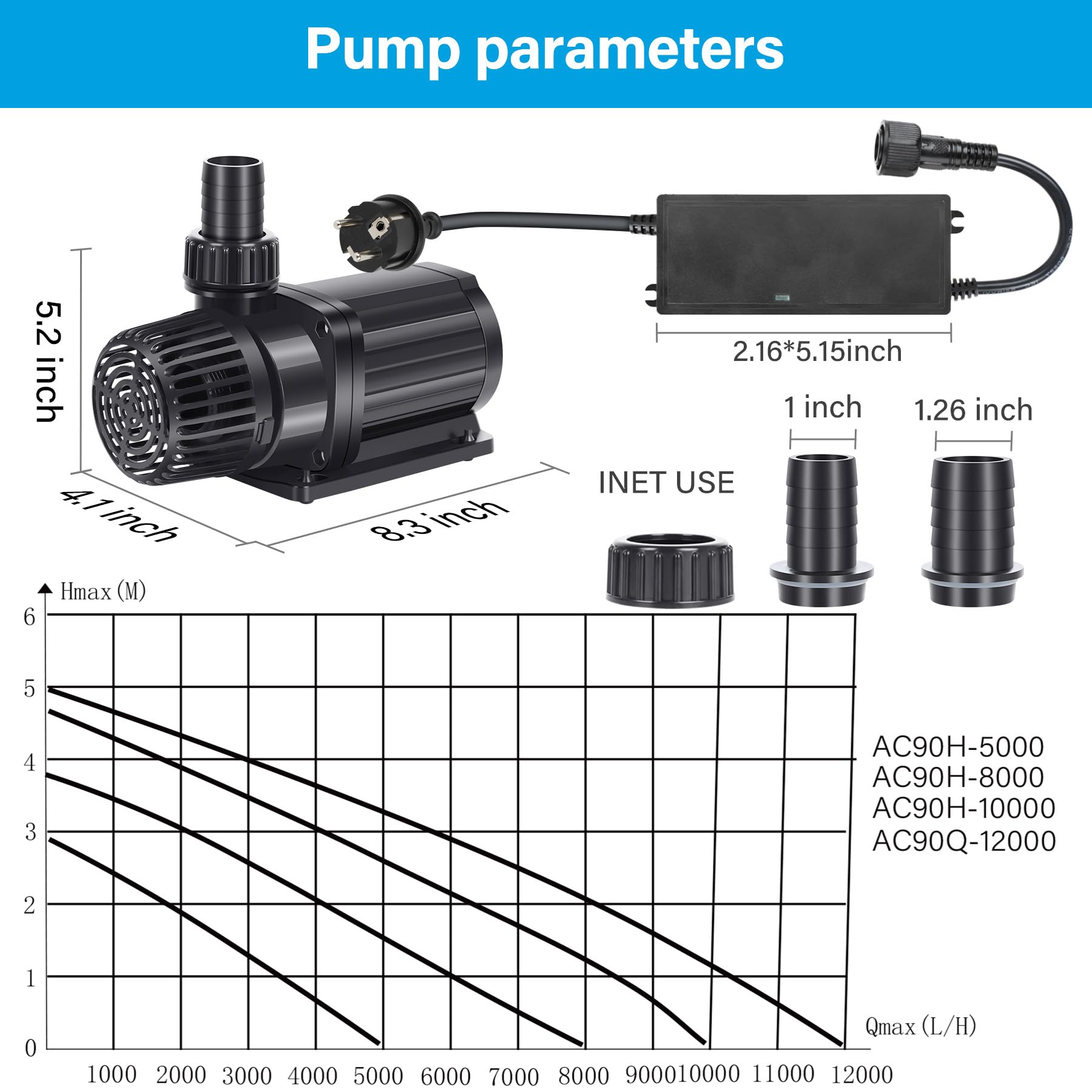 Forever Speed ECO Pompa per laghetti Pompa di flusso per stagno da giardino 8000L/H 80W