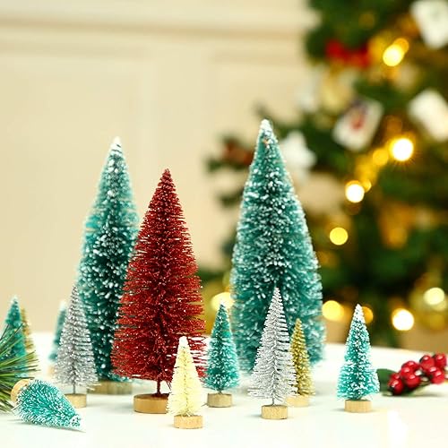 Miniatura 11 de SATINIOR 60 piezas de mini árbol de Navidad artificiales de sisal árboles de nieve, cepillo para botellas, árboles de Navidad, adornos de pinos
