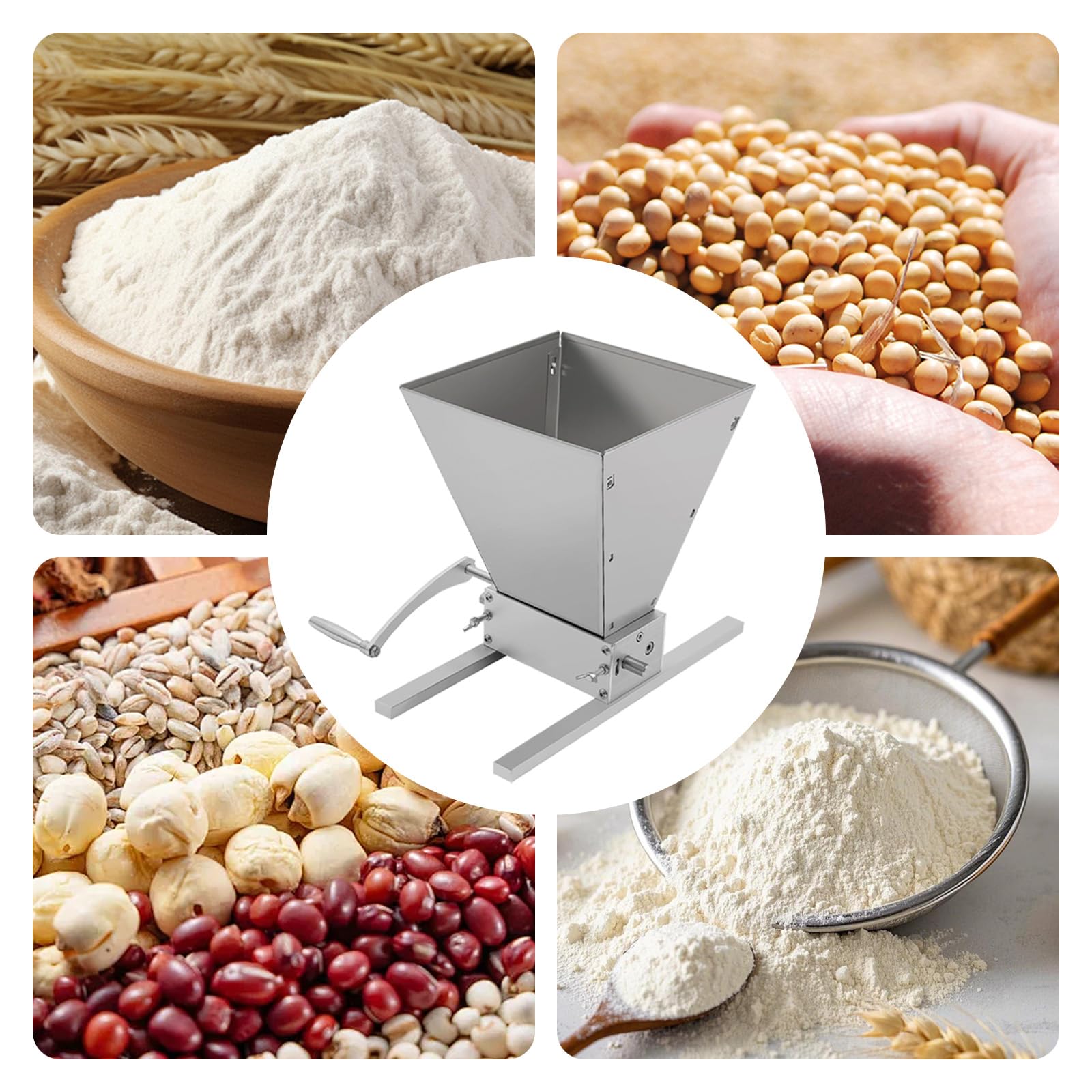Molinillo de cereales manual de 4 L, triturador de cereales, molinillo de malta, molinillo de alimentos, acero inoxidable, ajustable, molinillo de maíz, triturador de escopeta, con manivela, para