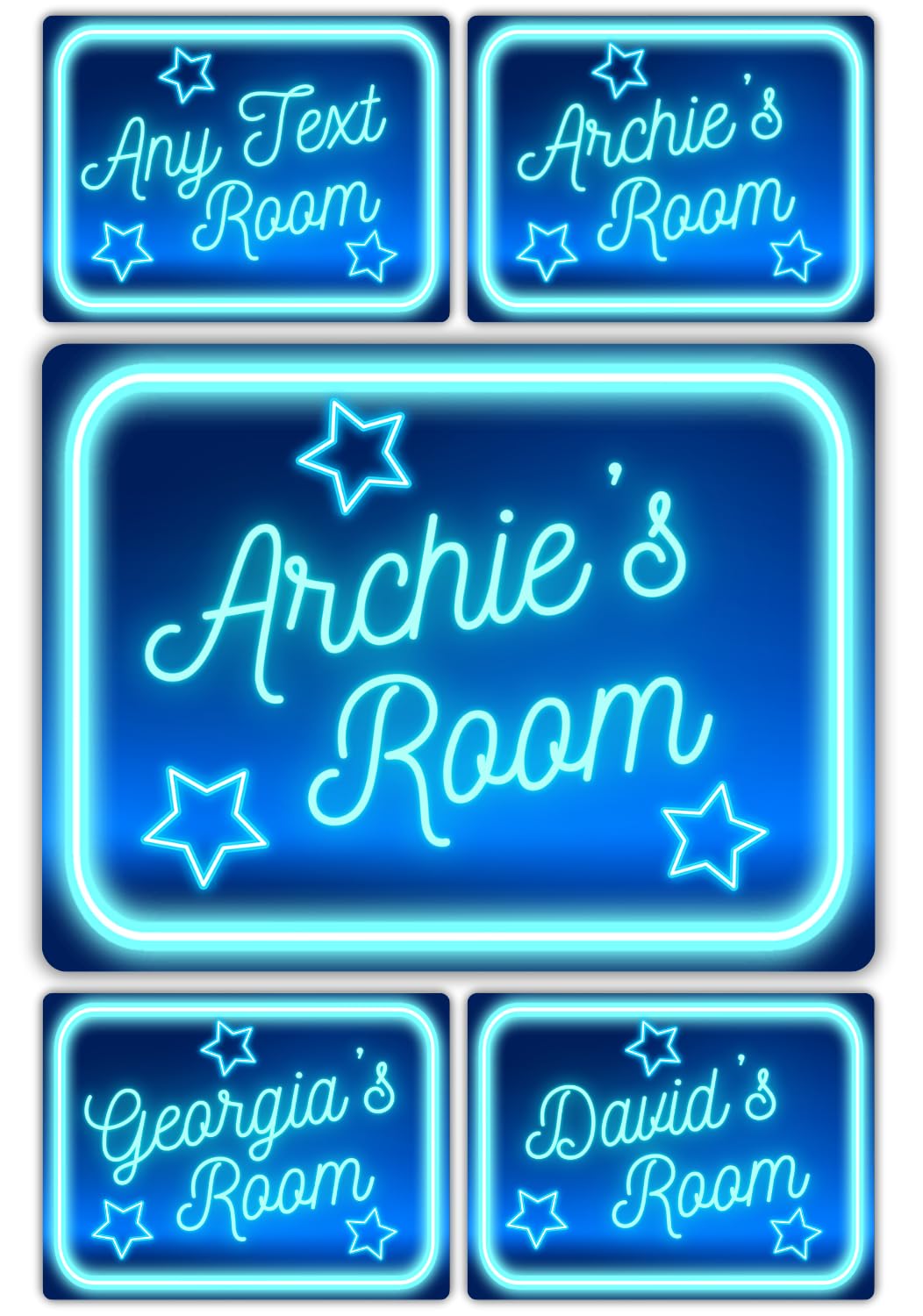 Bedroom Decor Name Signs - Custom Personalised Neon Style Metal Plaque for Children, Kids, Boys & Girls Home Decor, Nursery, Playroom Door (Boys Blue)