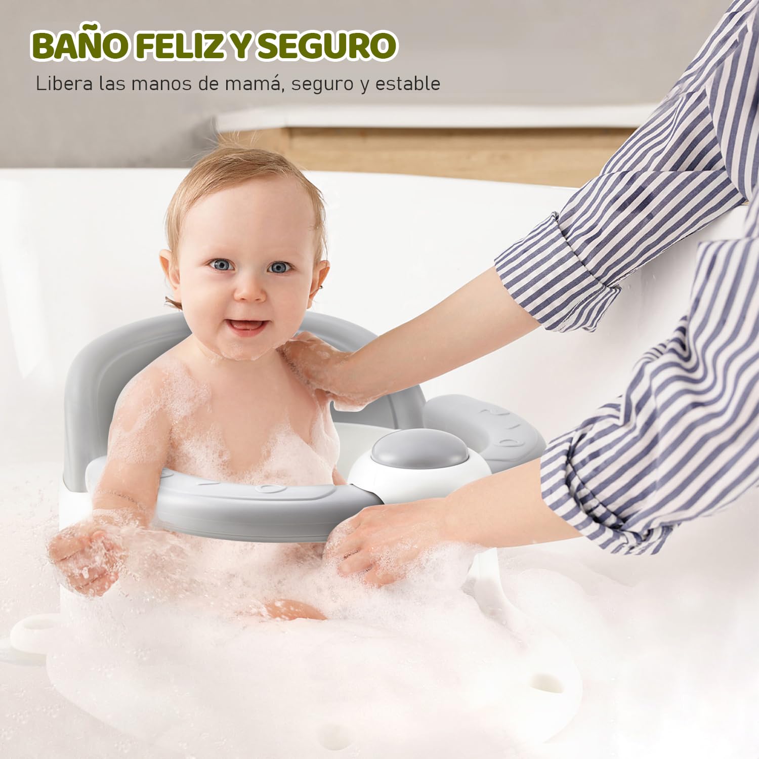 Asiento de baño para bebé, asiento de bañera para bebés de 6 meses en adelante, esencial para el baño del bebé, gran regalo de baby shower para recién nacidos y nuevas madres