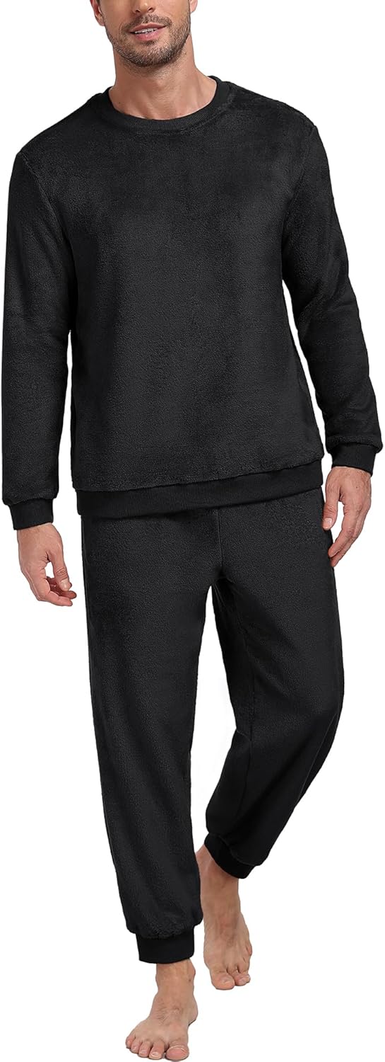 PrinStory Men's Pajamas Set - Winter Coral Fleece Long Sleeve Tops and Bottoms,Soft Plush Warm Loungewear With Pockets S-2XL - Image 2