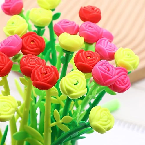 Miniatura 5 de Bolígrafos de flores en forma de rosa, bolígrafo creativo negro líquido de 0.020 in, tinta de gel, bolígrafo de punta redonda para mujeres,