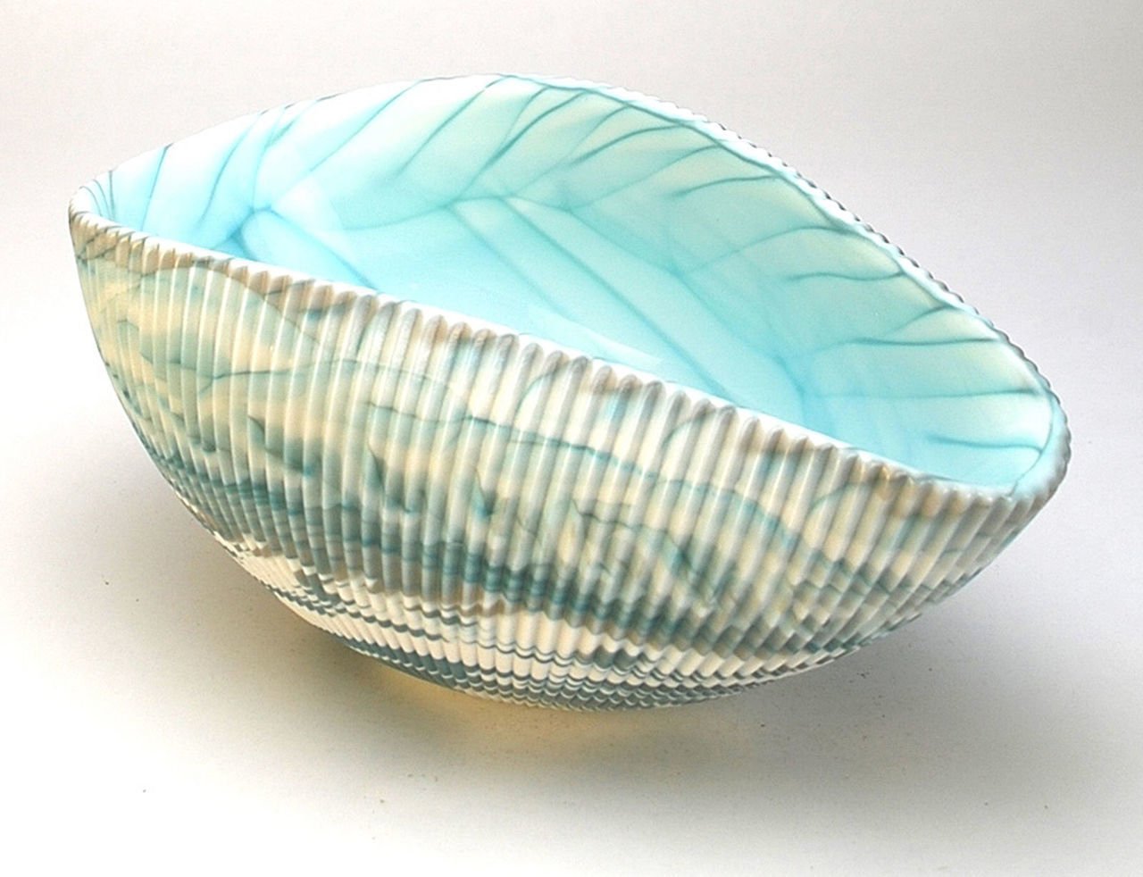 Home Decor - Murano Glass Decorative Shell Bowl - Ivory/Turquoise - 7" x 4.5"