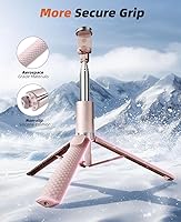 Vista 4 de Trípode de teléfono de 62 pulgadas y palo para selfie, trípode para iPhone con control remoto, soporte para teléfono celular todo en 1, portátil