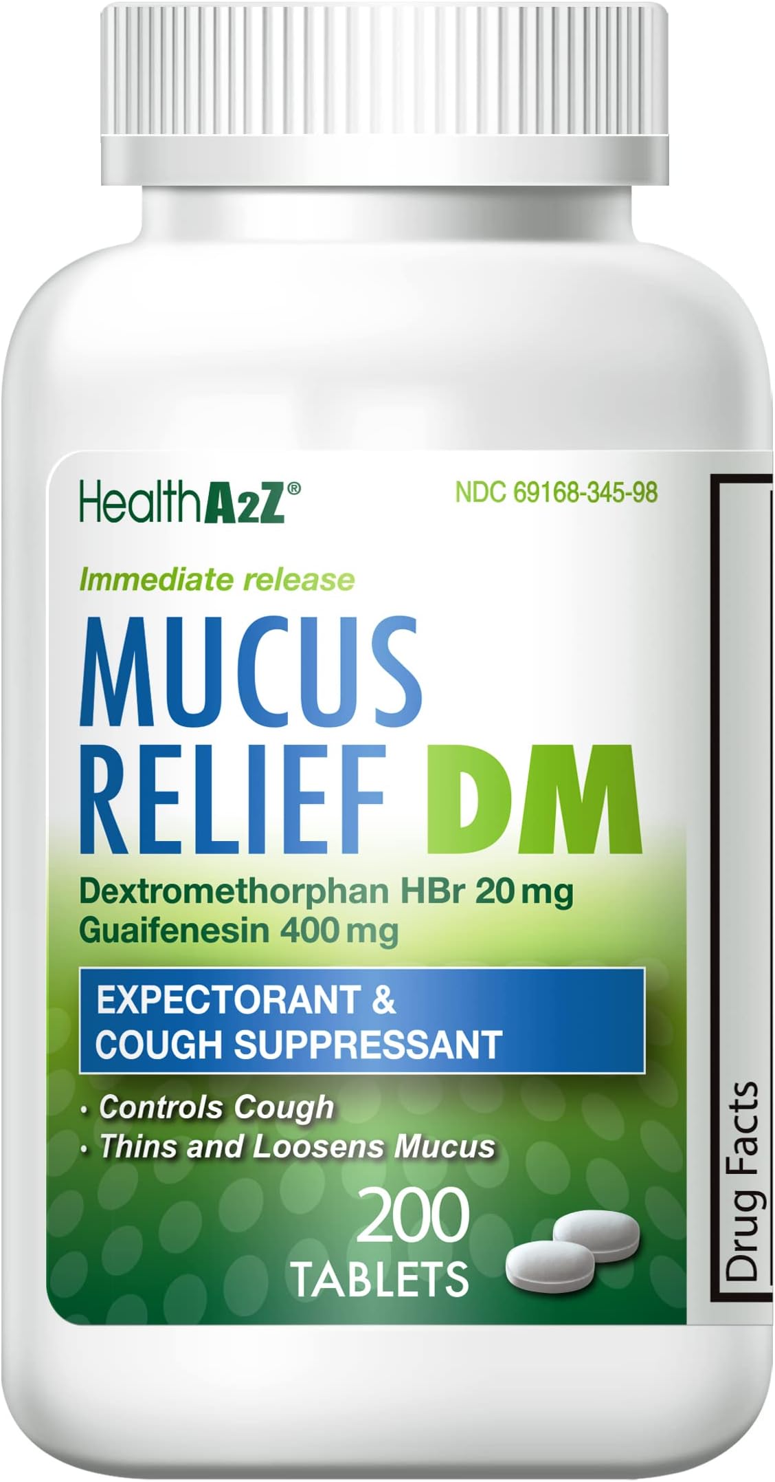 Mucus Relief DM | Dextromethorphan HBr 20mg | Guaifenesin 400mg | Cough, Immediate Release, Uncoated (200 Count (Pak of 1))