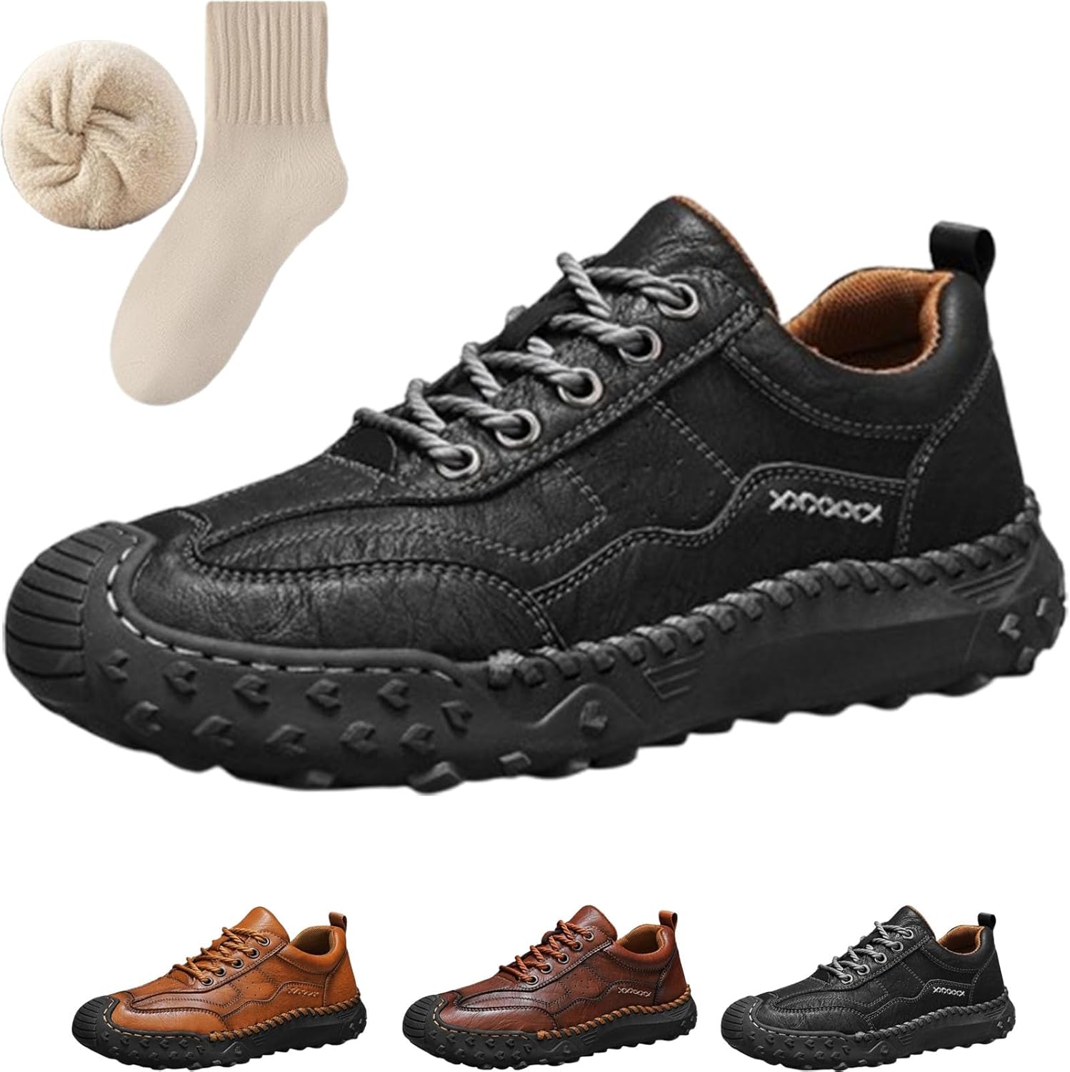 Orthopedic Shoes for Men, Non-Slip Leather Loafers, Anti-Collision Wide Toe Box