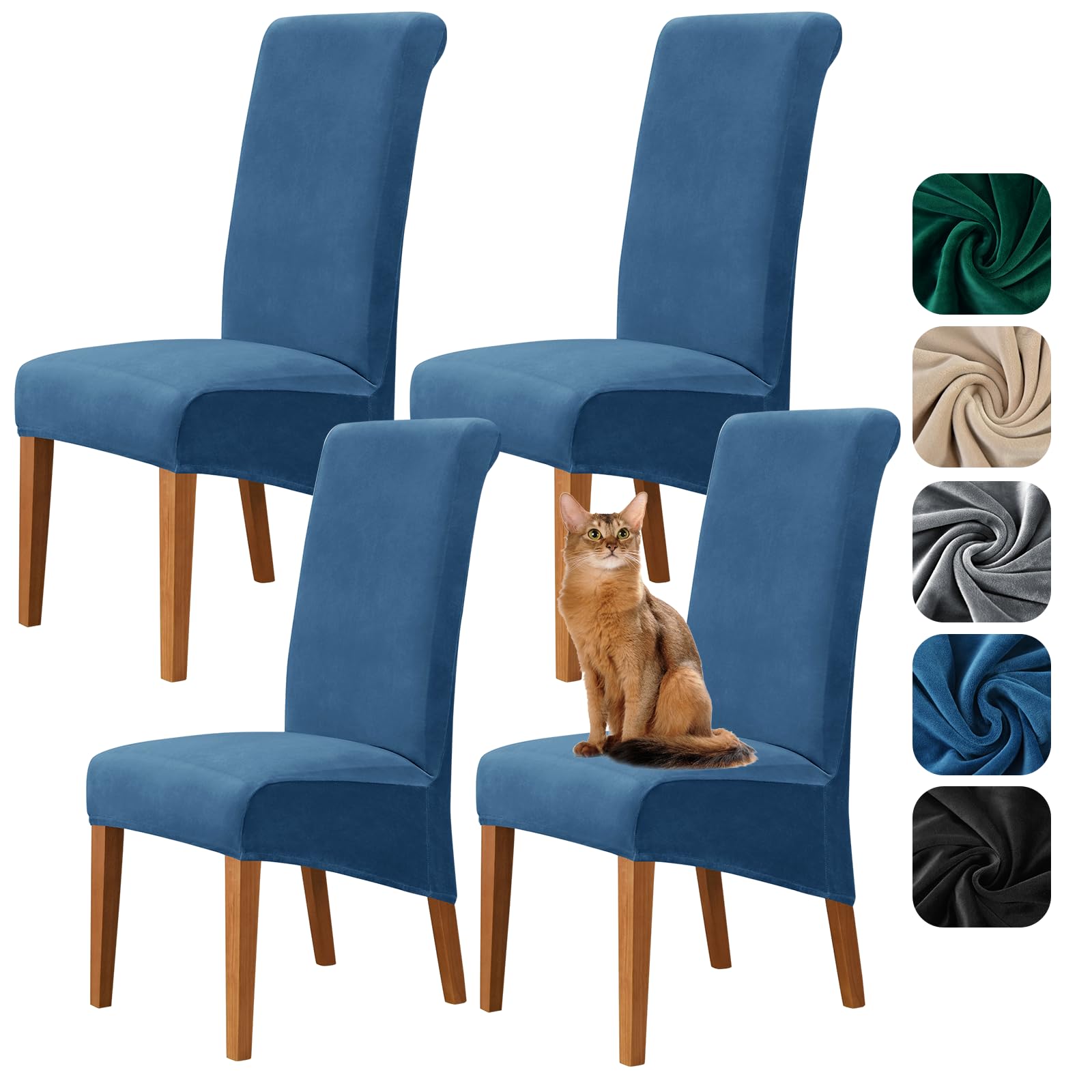 Alishomtll High Back Chair Covers Set of 4, Stretch Velvet XL Dining Chair Slipcovers
