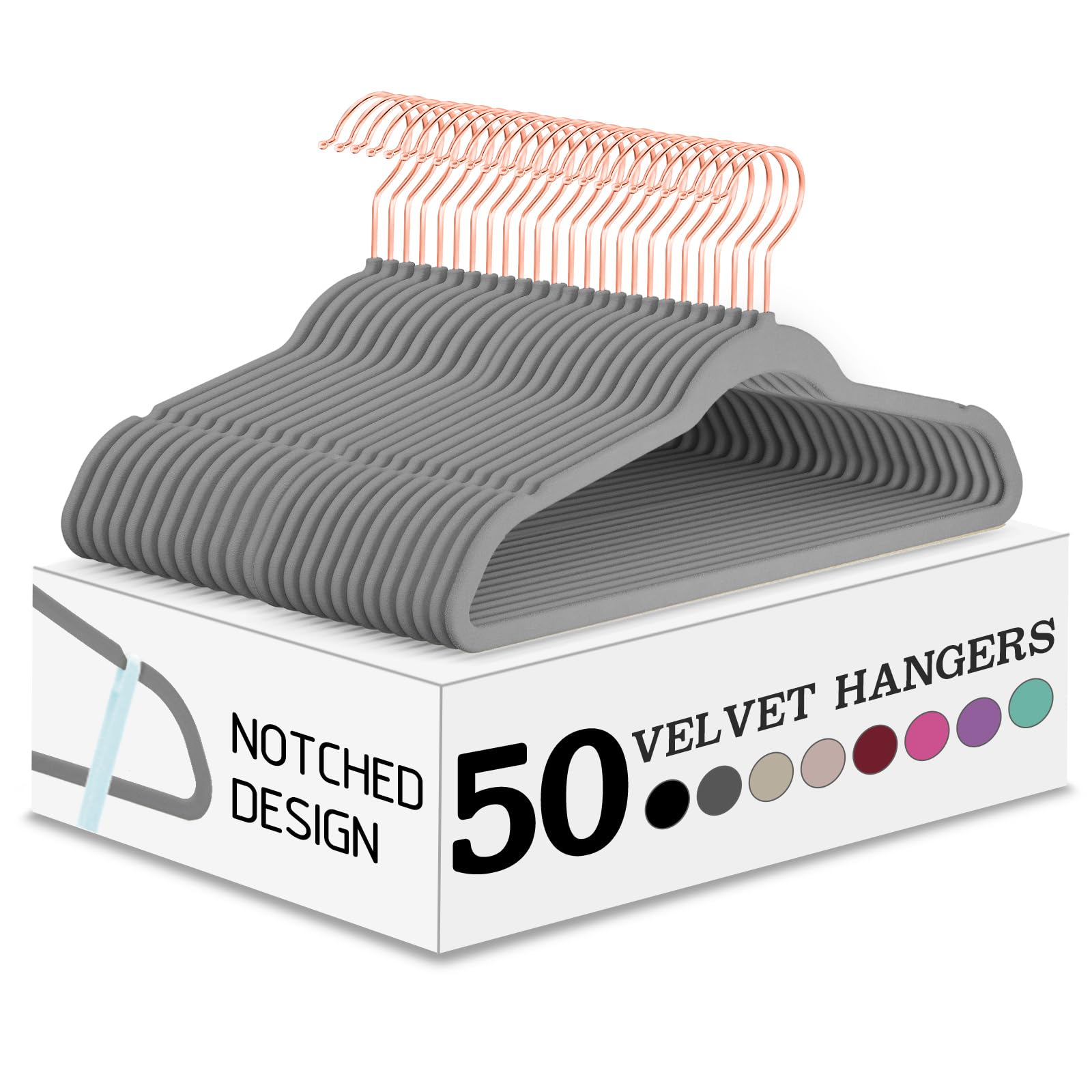 Premium Velvet Hangers Rosegold Nonslip,Heavy Duty,Clothes Hangers,Huggable Suit Hangers,Space Saving Felt Adult Hangers Slimline Hanger Closet Organizer Standard Copper (50, Gray)