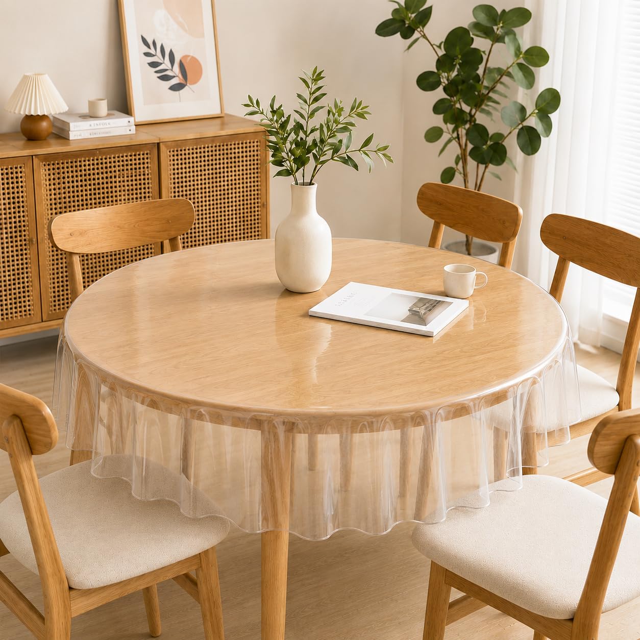 HENGMENGTEC Mantel PVC Transparente Redonda, Protector Mesa Diáme...