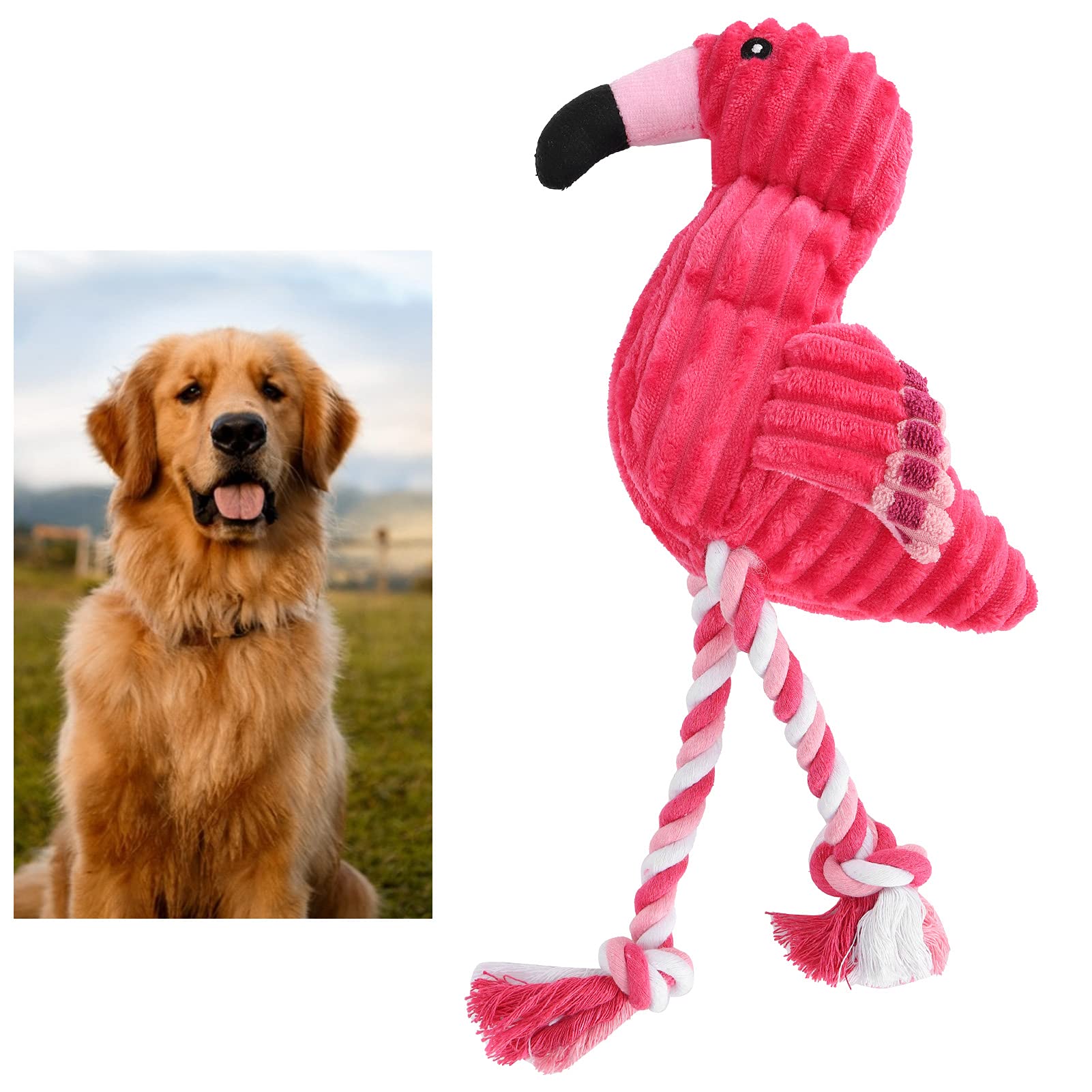 Pssopp Dog Plush Toys Dog Squeaky Teething Toys Pink Squeaky Rope Toys for Dog Teeth Cleaning Playing Accessories - Image 3
