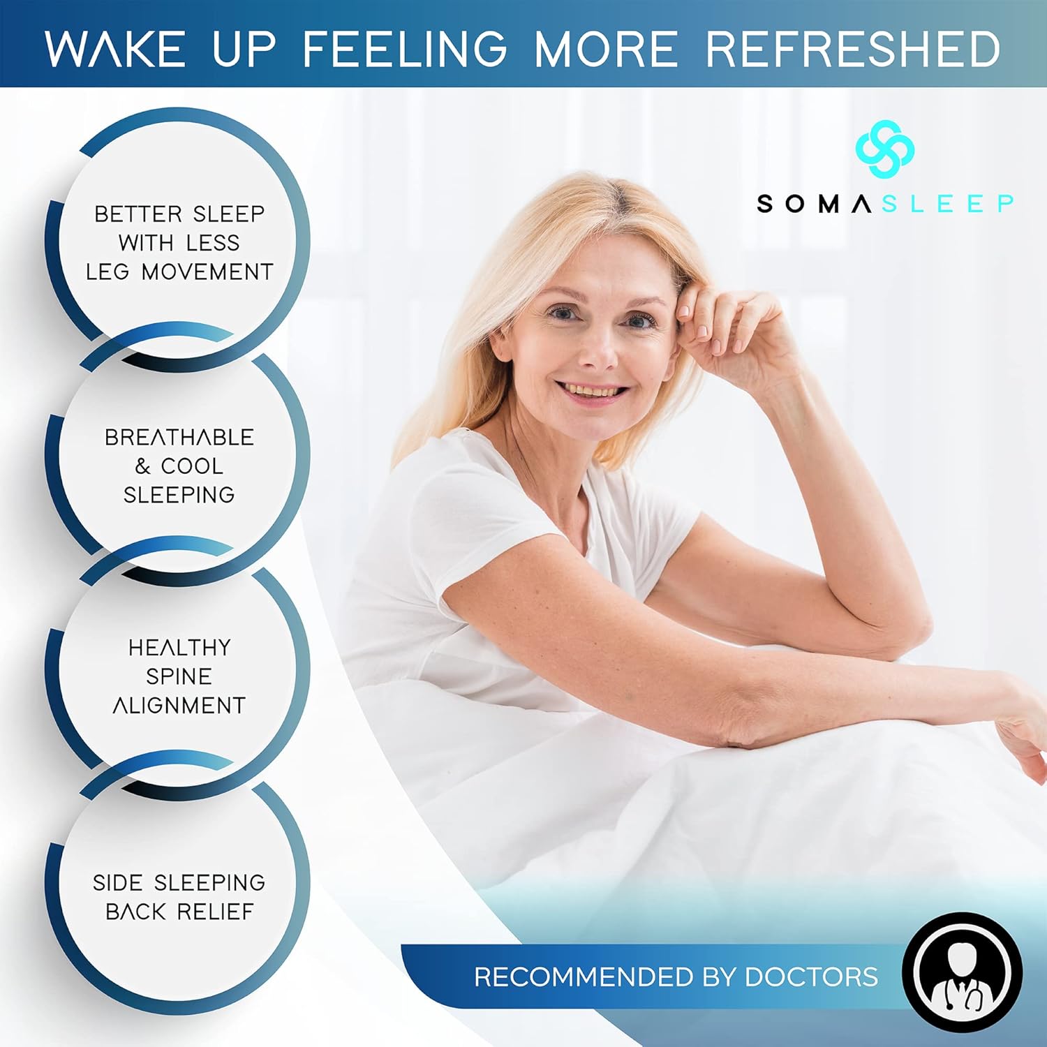 SelectSoma Knee Pillow for Side Sleepers with Cooling Memory Foam Gel Cover - Leg Cushion for Pain Relief in Sciatica, Back, Hips, Knees, and Joints - Body Positioner for Maternity, Rest, and Sleep