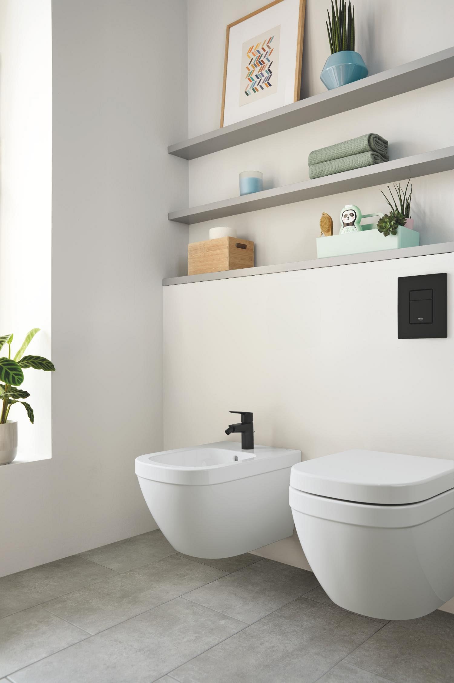 GROHE Start, Bidetarmatur, wassersparend (WC Dusche für die Toilette im Bad, Kugelgelenk-Mousseur, mit Zugstangen-Ablauf, 15cm hoch, mit 3in1 Werkzeug, einfache Installation), schwarz, 325602432