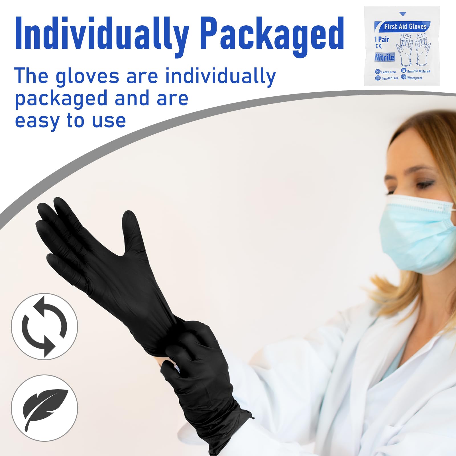 Chicingyou 50 pares de guantes desechables de emergencia empaquetados individualmente, guantes de viaje de nitrilo esenciales para traumatismos (negro)