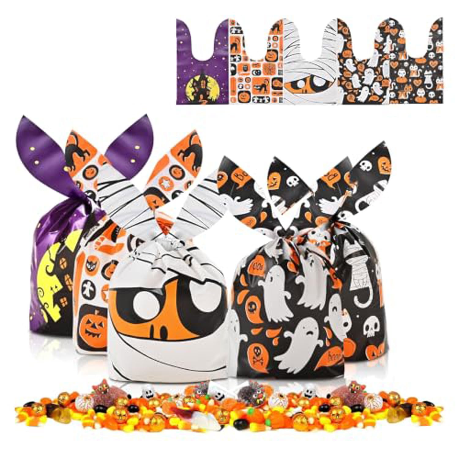 150PCS Halloween Sweets Bags,Gift Bags for Trick or Treating (Colorful-1)