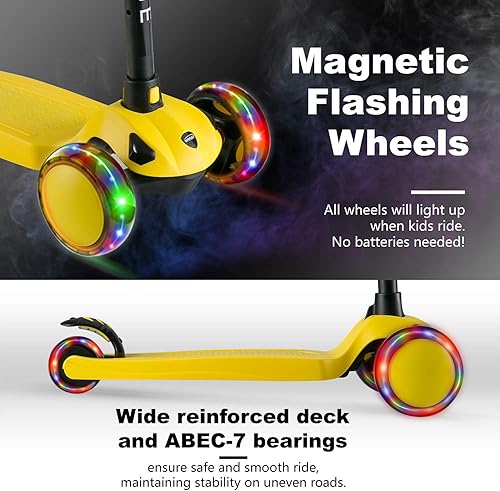 Miniatura 3 de Hishine - Patinete para niños con 3 ruedas iluminadas y altura ajustable para edades de 2 a 7 años, niñas y niños pequeños, inclinados para
