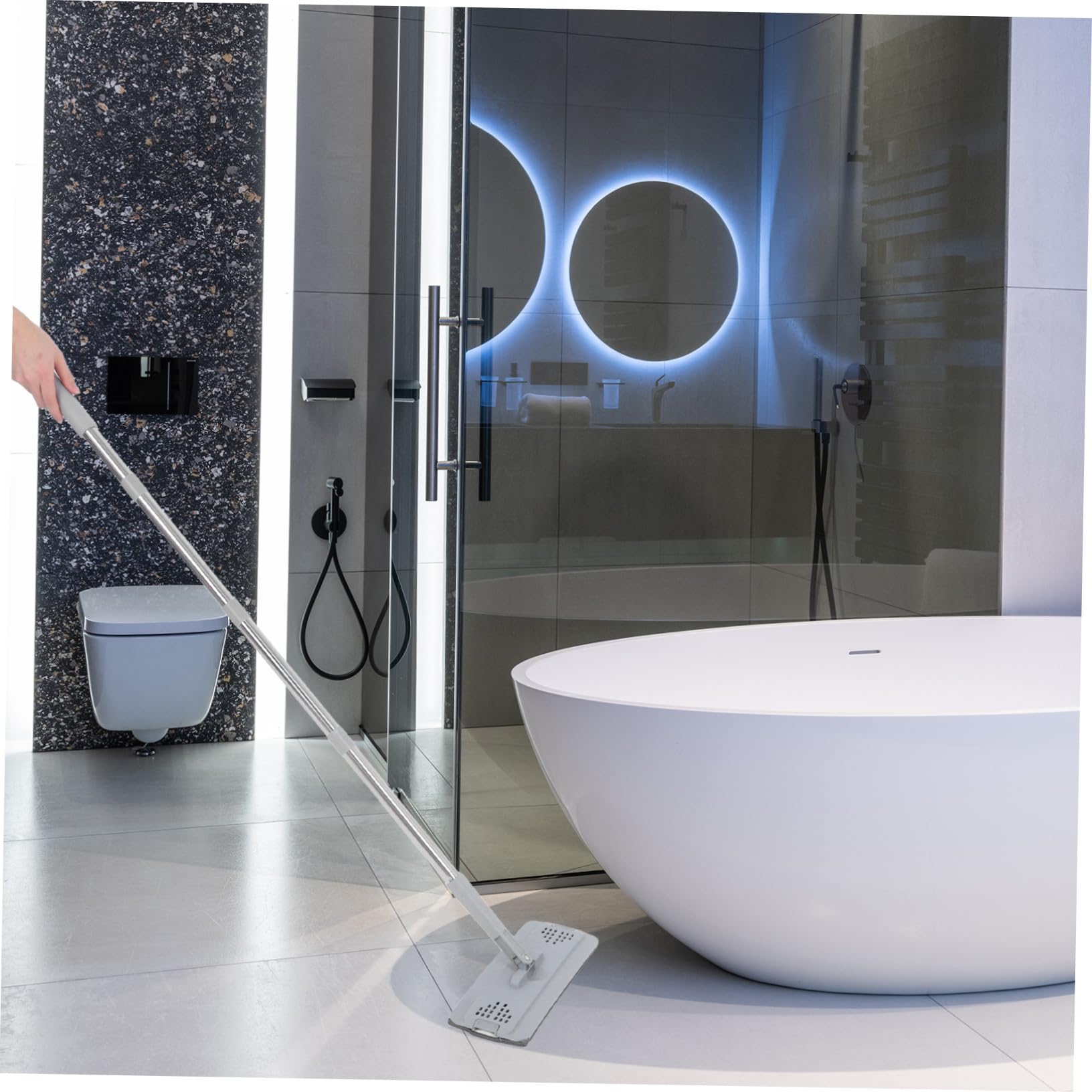 Mop con Secchio Lavapavimenti per Uso Panni Lavabili per Pulizia Pavimenti Pareti e Finestre Design con Strizzatore e Raccogliacqua Pulizia Asciutto e Bagnato Facile e