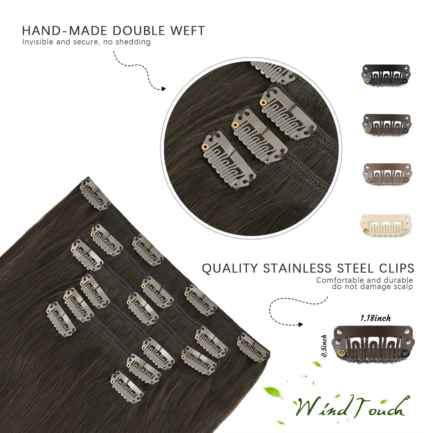Windtouchclip In Hair Extensions Human Hair Dark Brown Hair