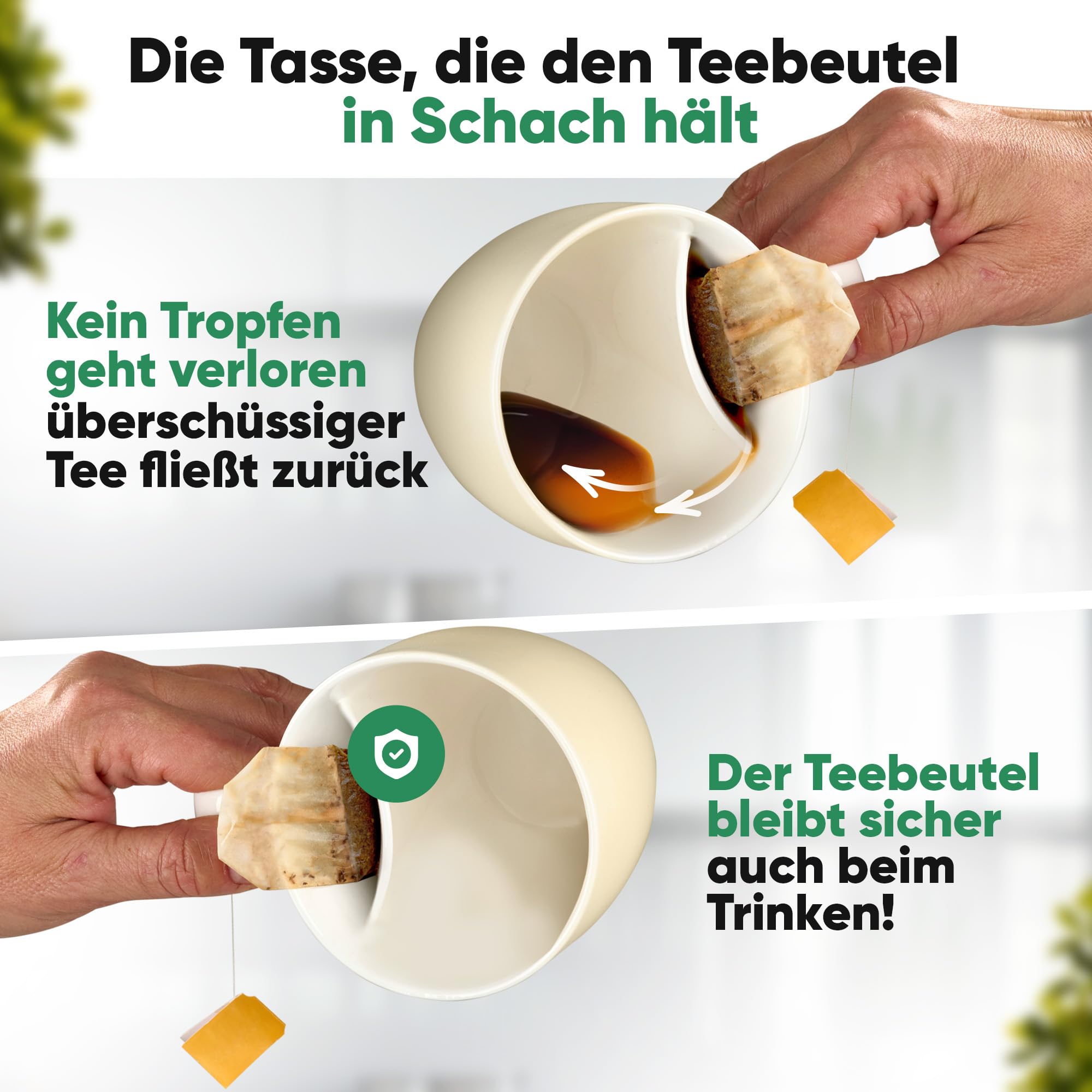 Neighbour's Friend Patentierte Teetasse beige mit Beutelablage I Keramik Tasse groß 325ml I Teebecher Steingut I Keramiktasse für Tee I Spülmaschinengeeignet Teetassen I Modernes Design für Teetrinker