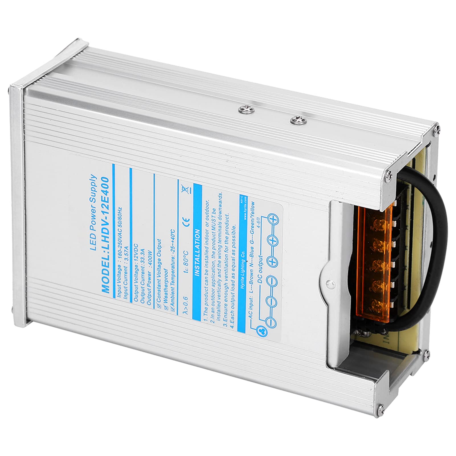 Alimentatore a commutazione impermeabile con driver LED in lega di alluminio, 400 W, con protezione da cortocircuito e sovracorrente, per moduli strisce LED, luci a punto (LHDV-12E400 12V)