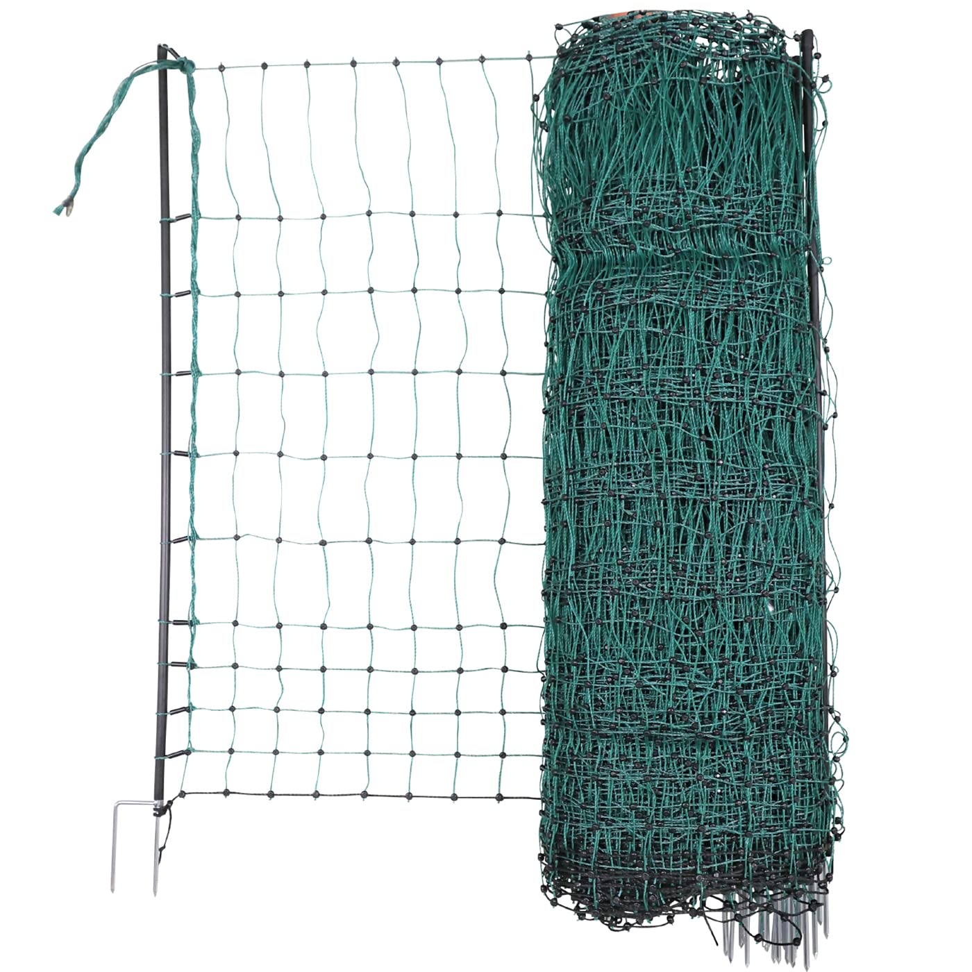Red para gallinas “farmNET”, Rollo de 50m de Longitud y 112cm de Altura, 16 Postes con Punta Doble y Kit de reparación, Verde, no electrificable