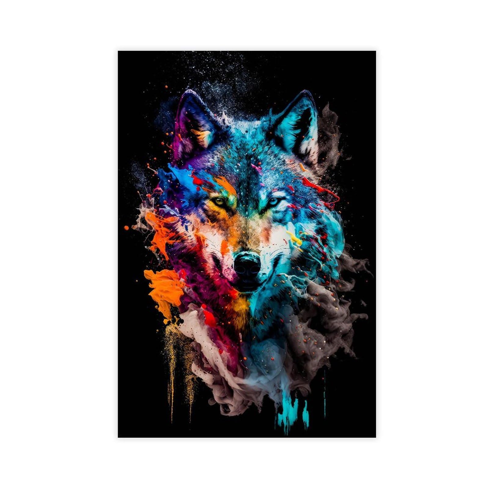 Qnvjqkdsi Unframe Wolf Watercolor Art Canvas Poster Bedroom Decor Landscape Office Room Decor Gift 24" L X 36" W