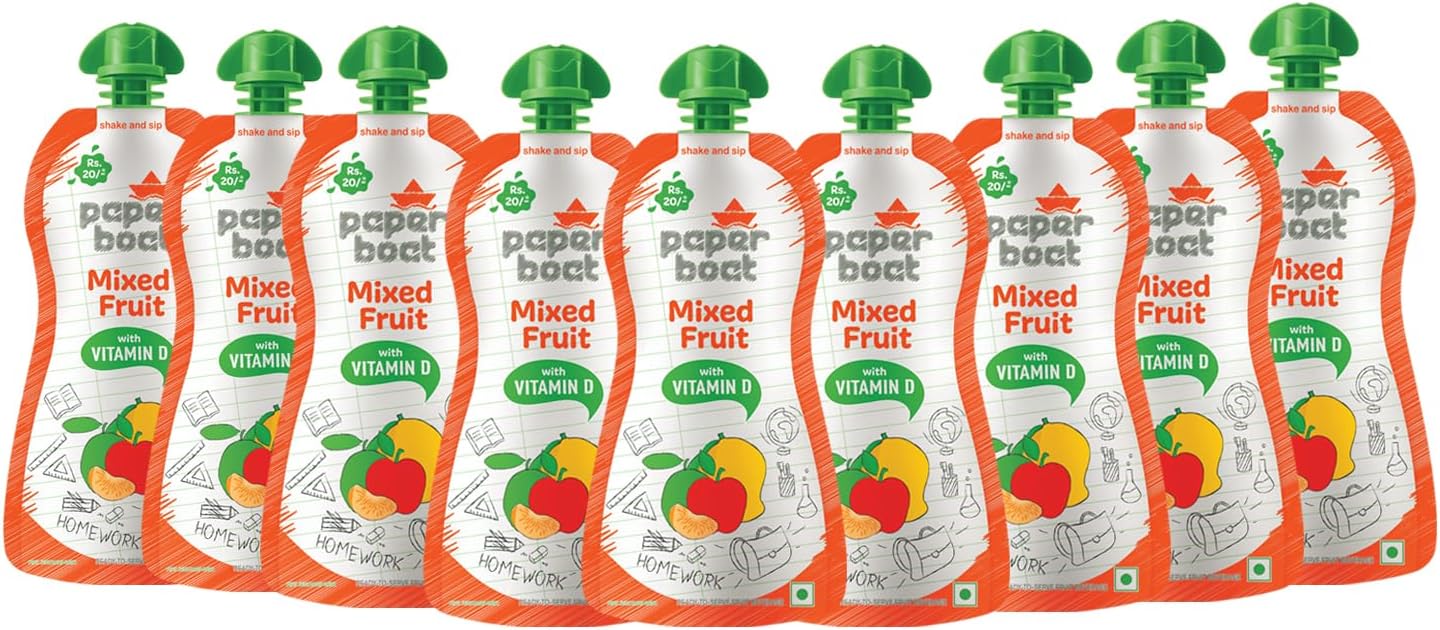 Paper Boat Mixed Fruit Juice, Enriched with Vitamin D, No added Preservaties and Colours (Pack of 9, 150ml Each)