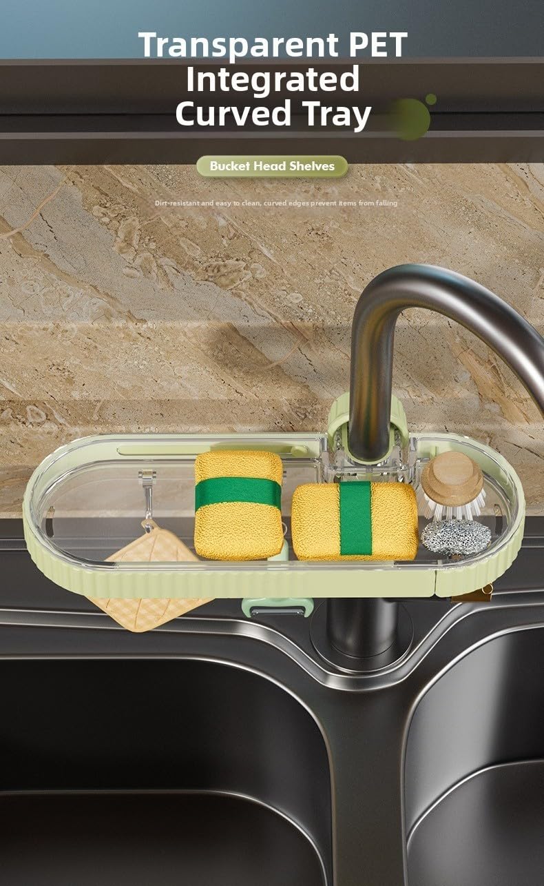 Mensola per rubinetto in ABS+PET con base ventilata per contenere spugne, spazzole, piatti, sapone, strofinacci e strumenti di pulizia vicino al lavandino della cucina o del bagno (bianco)
